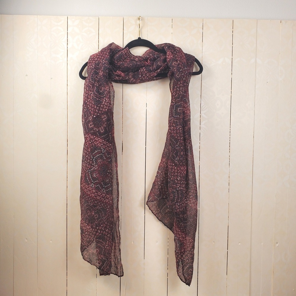 Scarf Womens Burgundy Geometric Diamond Sheer Lightweight Wrap